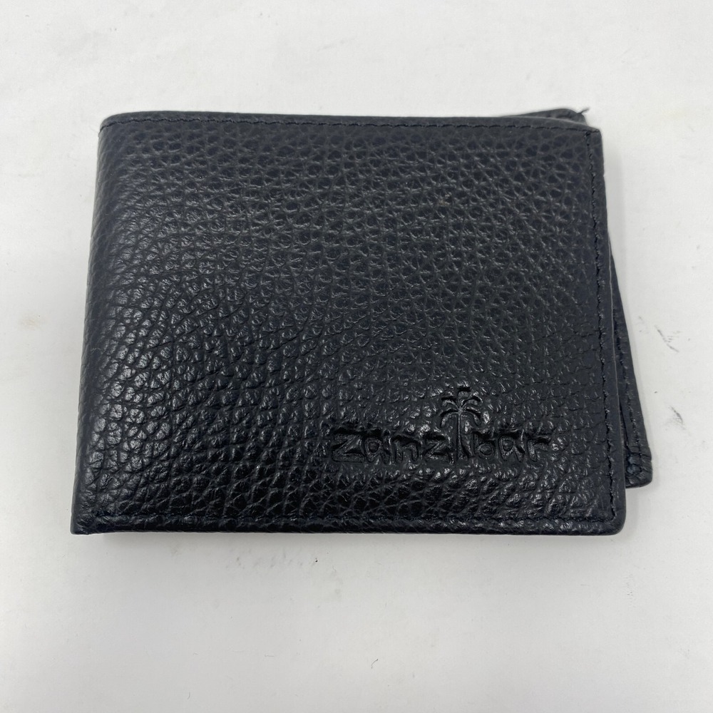 Zanzibar Bifold Mens Wallet‎ Slim Minimalist Black Faux Leather